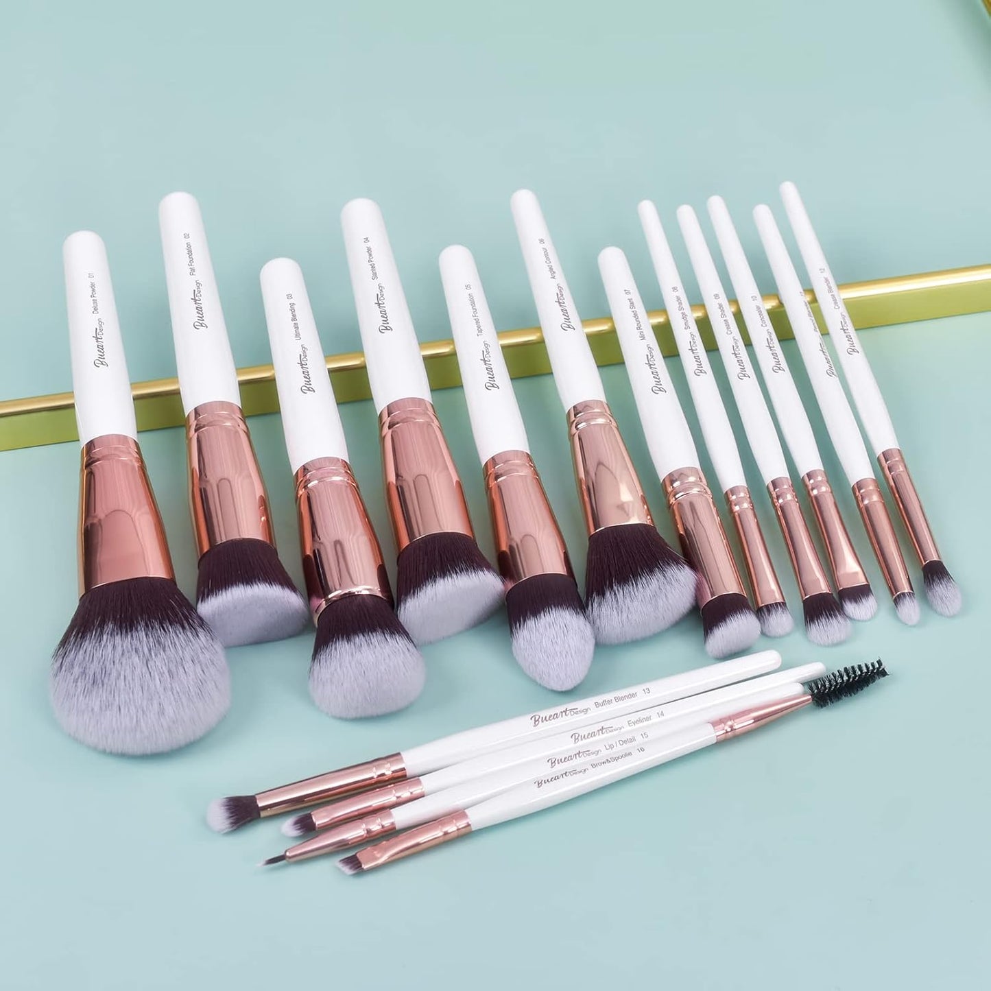 18Pcs ULTRA SOFT Wood Handle Makeup Brushes Set Make up Brushes Face Brush Foundation Powder Blending Blush Brushes (Pearl White)