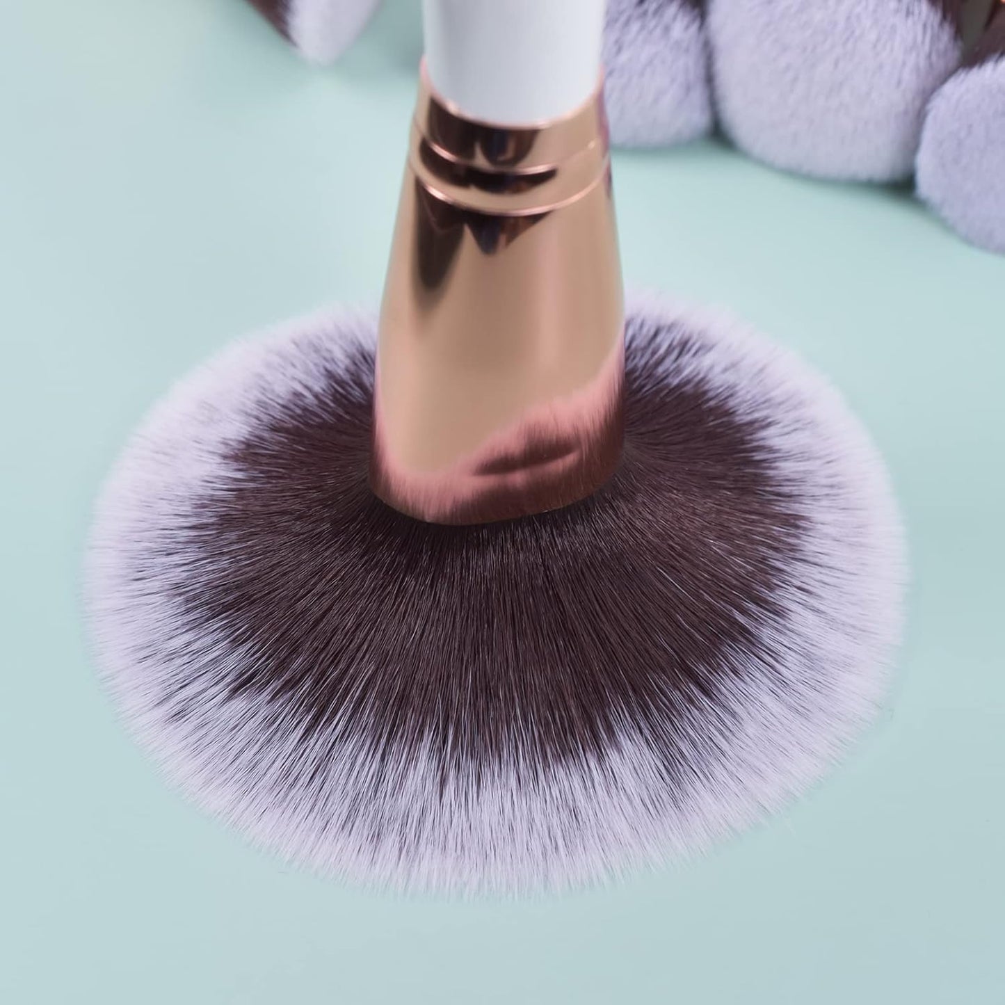 18Pcs ULTRA SOFT Wood Handle Makeup Brushes Set Make up Brushes Face Brush Foundation Powder Blending Blush Brushes (Pearl White)