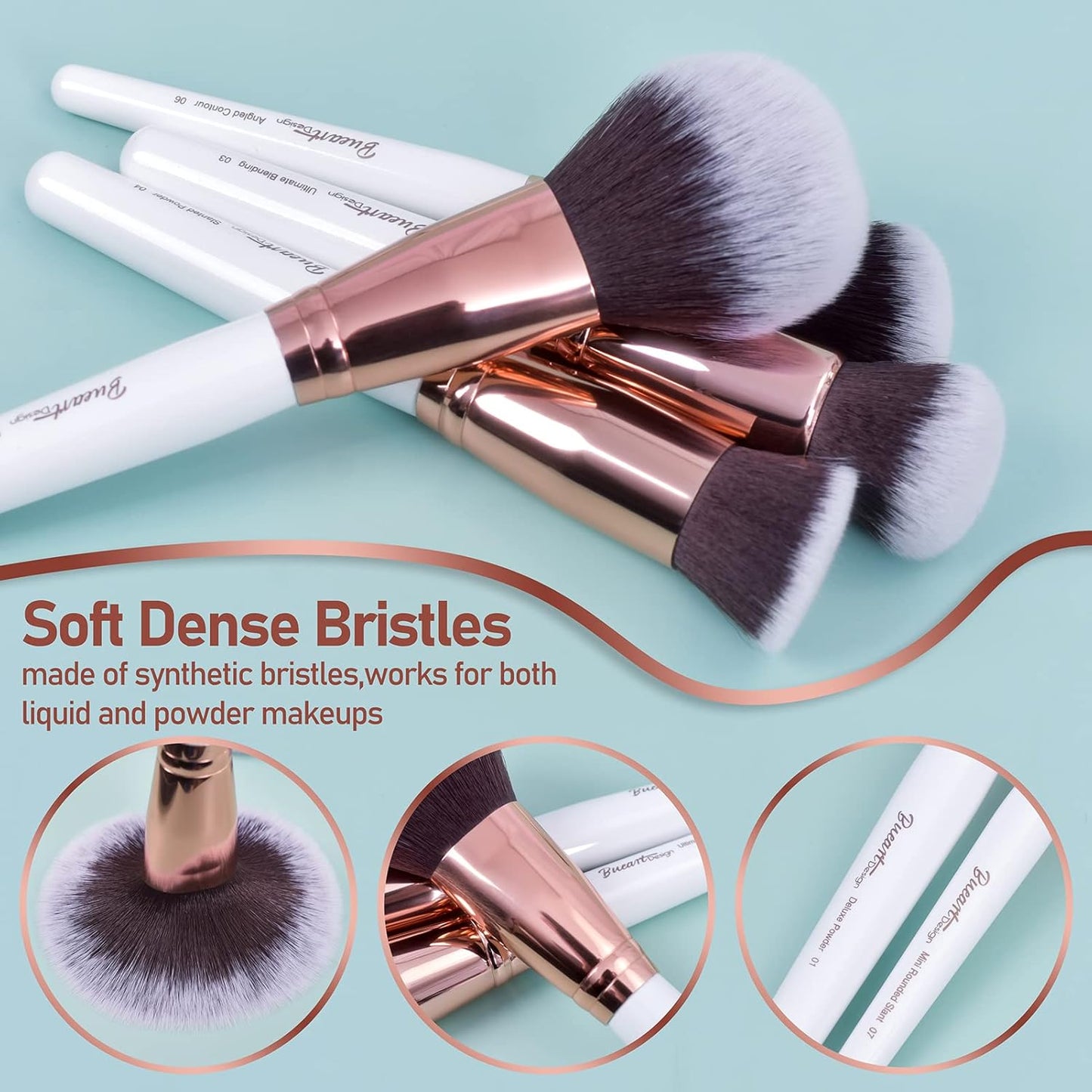 18Pcs ULTRA SOFT Wood Handle Makeup Brushes Set Make up Brushes Face Brush Foundation Powder Blending Blush Brushes (Pearl White)